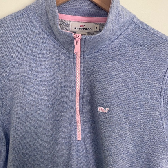Vineyard Vines Light Blue and Pink Half-Zip Sweatshirt - Picture 2 of 7